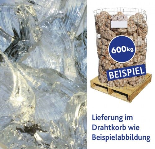 1,62€/1kg Glasbrocken Weiß 100-400mm 600kg Drahtkorb 