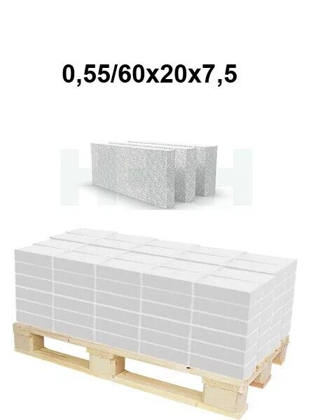 Porenbeton Planbauplatten PPpl - 0,55 60x20x7,5 cm glatte Kante 756 kg