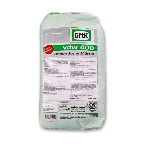 vdw 400 Zementfugenmörtel grau 25 kg vdw 400 Zementfugenmörtel grau 25 kg
