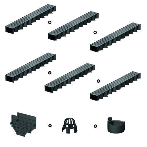 ACO HexaLine Entwässerungsrinnen SET Stegrost Stahl vz. 6x1m inkl.Zubehörkit
