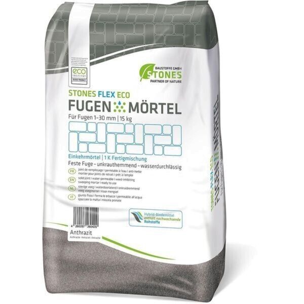 STONES FLEX ECO Fugenmörtel 1–30 mm Anthrazit 15 kg STONES FLEX ECO Fugenmörtel 1–30 mm Anthrazit 15 kg