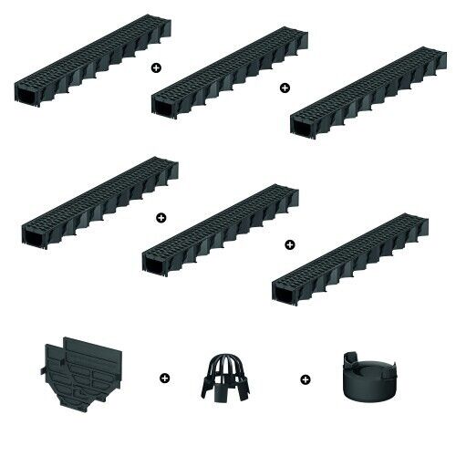 ACO HexaLine SET Entwässerungsrinne Anti-Rutschfunktion 6 x 1m inkl. Zubehör Kit
