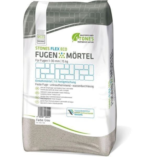 STONES FLEX ECO Fugenmörtel 1–30 mm Grau 15 kg STONES FLEX ECO Fugenmörtel 1–30 mm Grau 15 kg