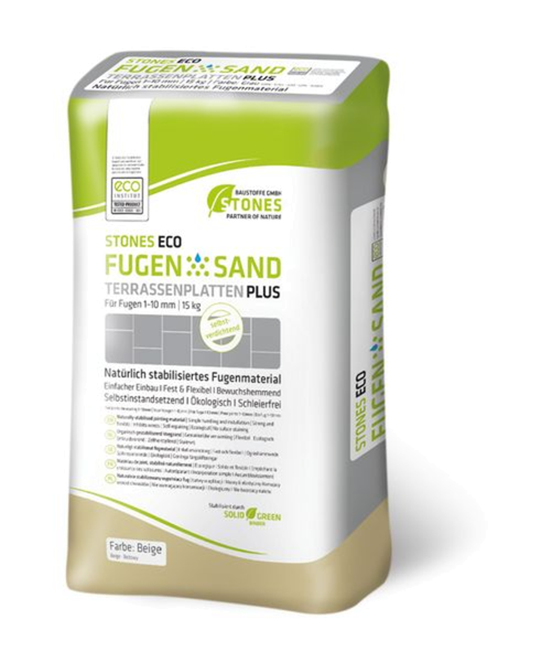 STONES ECO FUGENSAND Terrassenplatten Plus 1-10 mm beige 15 kg STONES ECO FUGENSAND Terrassenplatten Plus 1-10 mm beige 15 kg