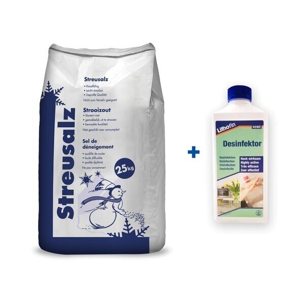 Hamann Streusalz 25 kg + Lithofin® Desinfektor 500 ml Hamann Streusalz 25 kg + Lithofin® Desinfektor 500 ml